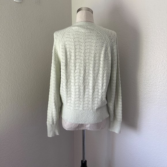 Uniqlo Light Soufflle Yarn Pointelle Crew Neck Long Sleeve Sweater Mint Color XS - Picture 4 of 7